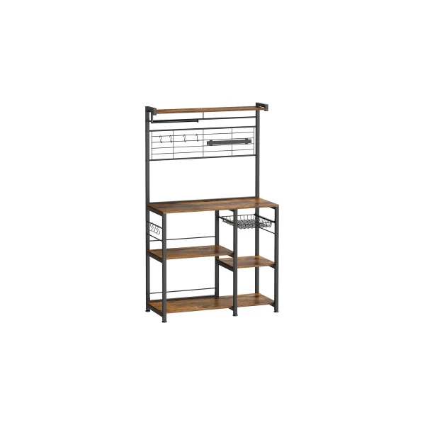 Meuble de Cuisine Meuble de Rangement 12 Crochets Marron Rustique Etagère Micro Ondes