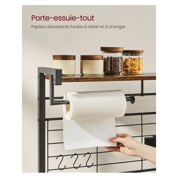 Meuble de Cuisine Meuble de Rangement 12 Crochets Marron Rustique Etagère Micro Ondes