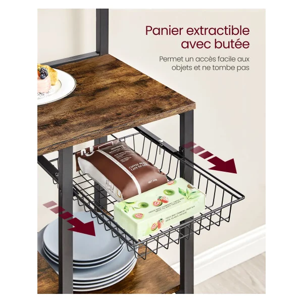 Meuble de Cuisine Meuble de Rangement 12 Crochets Marron Rustique Etagère Micro Ondes