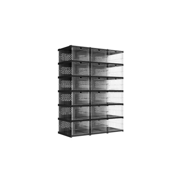 Meuble de Rangement 18 Boîtes à Chaussures 3 Meubles Transparent et Noir
