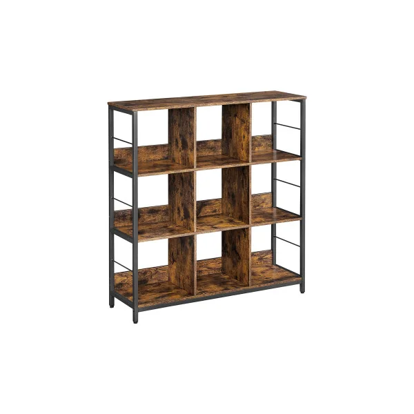 Meuble de Rangement 3 Niveaux Étagère 9 Cases Marron Rustique Industriel