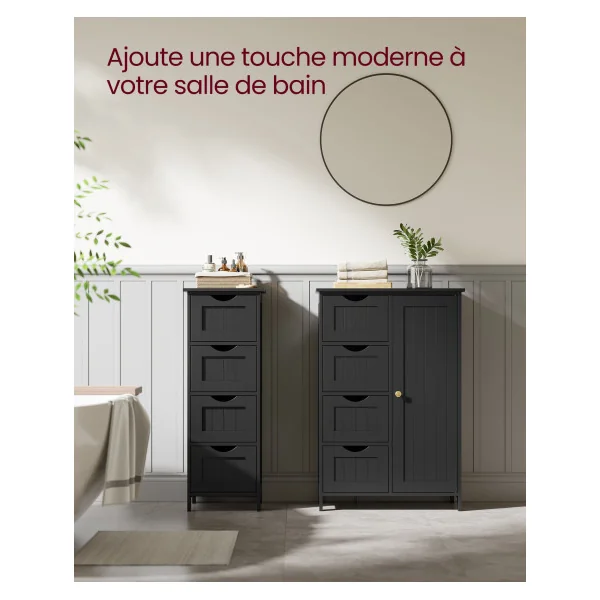 Meuble de Rangement avec 4 Tiroirs Meuble Salle de Bain Rangement Placard avec Porte