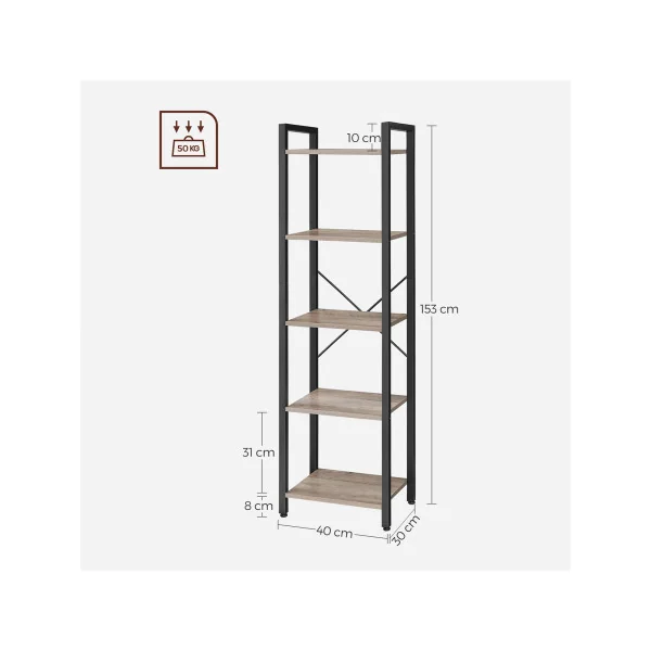 Meuble de Rangement avec Structure en Acier Étagère 5 Niveaux Industriel Grège Noir