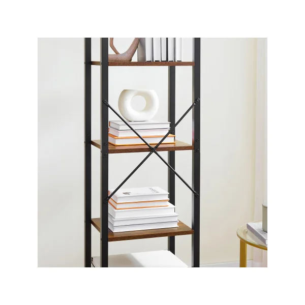 Meuble de Rangement avec Structure en Acier Étagère 5 Niveaux Industriel Marron Rustique Noir
