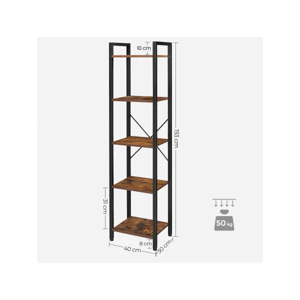 Meuble de Rangement avec Structure en Acier Étagère 5 Niveaux Industriel Marron Rustique Noir