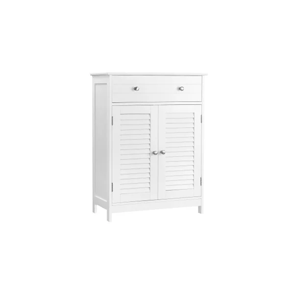Meuble de Rangement Blanc Meuble de Salle de Bain 1 Tiroir 2 Placards Petit Buffet Salon