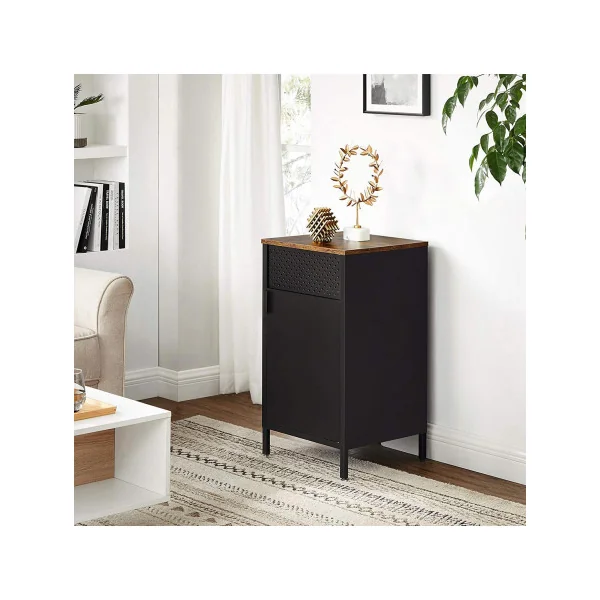 Meuble de Rangement en Acier Noir Dessus Brun Rustique Meuble d'Appoint Petit Buffet