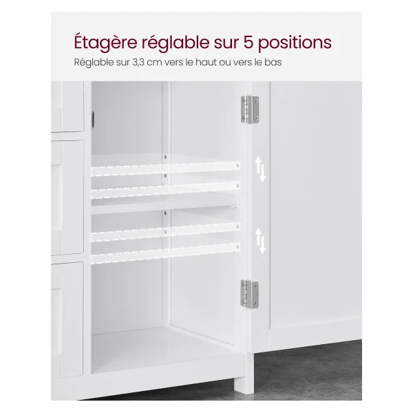 Meuble de Rangement Meuble de Salle de Bain 3 Tiroirs Blanc Commode avec Placard