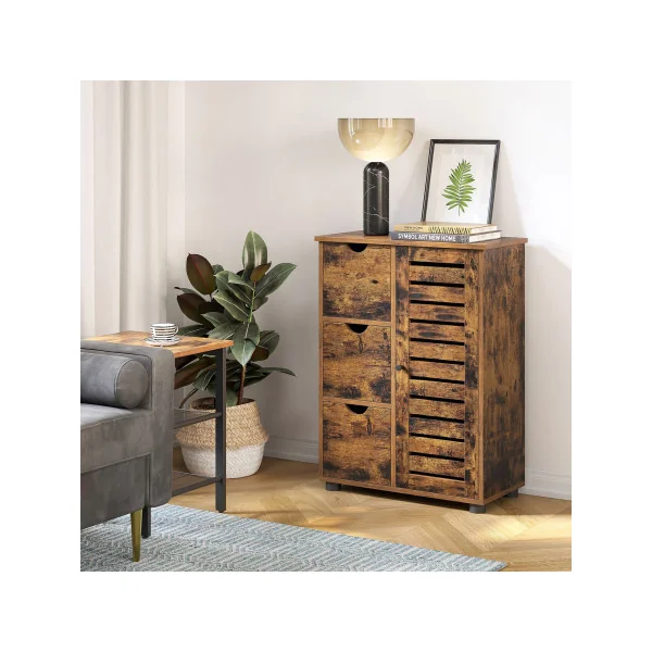 Meuble de Rangement Salon Chambre 3 Tiroirs 1 Placards Meuble Salle de Bain Rustique Buffet Tendance