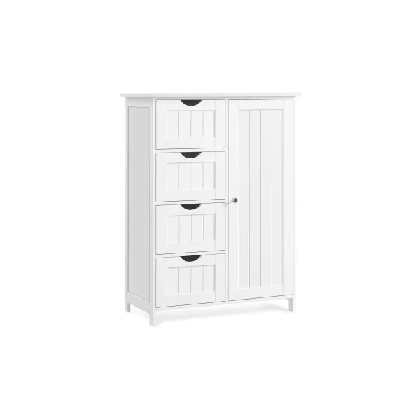 Meuble de Rangement Salon Chambre 4 Tiroirs 1 Placards Meuble Salle de Bain Blanc Buffet Tendance