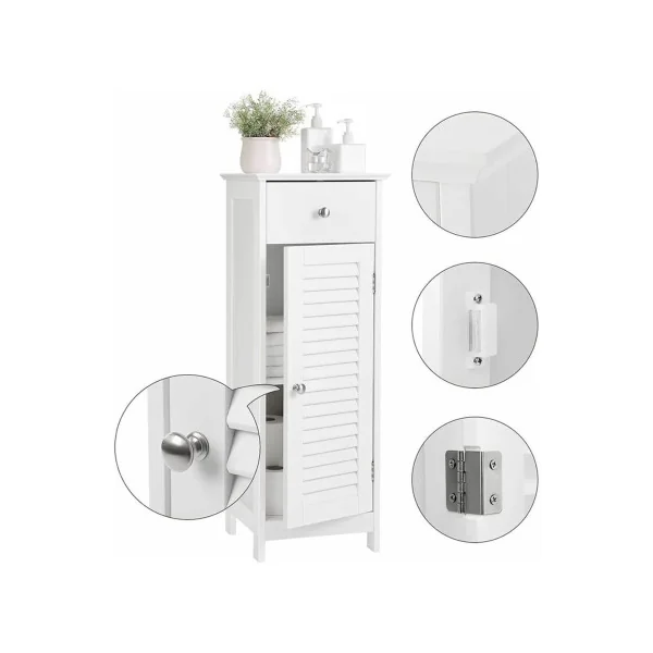 Meuble de Salle de Bain Blanc 1 Tiroir 1 Placard Meuble Toilette Armoire Rangement
