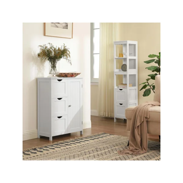 Meuble de Salle de Bain Blanc Meuble de Rangement Meuble avec 3 Tiroirs et 1 Placard