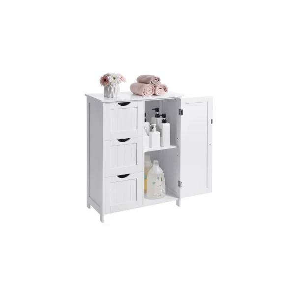 Meuble de Salle de Bain Blanc Meuble de Rangement Meuble avec 3 Tiroirs et 1 Placard
