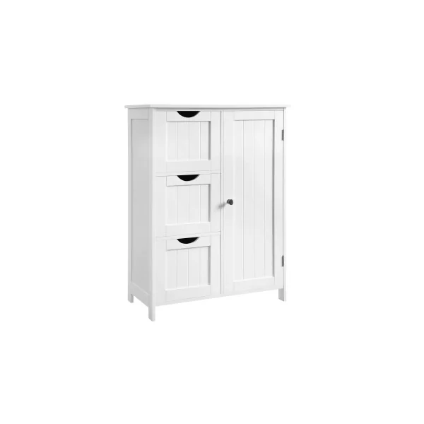 Meuble de Salle de Bain Blanc Meuble de Rangement Meuble avec 3 Tiroirs et 1 Placard