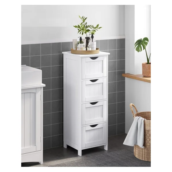 Meuble de Salle de Bain Blanc Meuble Rangement 4 Tiroirs Chiffonnier 4 Tiroirs