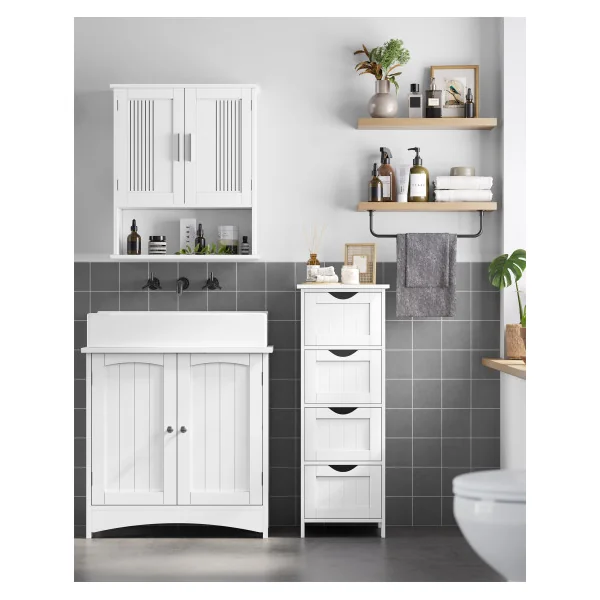 Meuble de Salle de Bain Blanc Meuble Rangement 4 Tiroirs Chiffonnier 4 Tiroirs