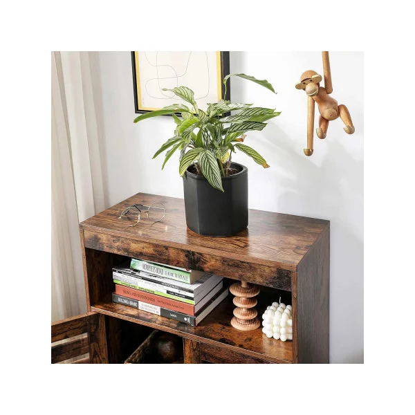 Meuble de Salle de Bain Marron Rustique Meuble de Rangement 2 Portes Placard 4 Niveaux
