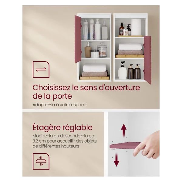 Meuble de Salle de Bain Mural 40 x 30 x 80 cm Blanc et Beige