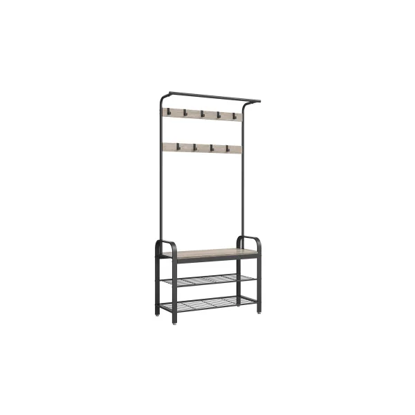 Meuble d'Entrée avec Rangement Grège et Noir Banc à Chaussure Porte Manteaux d'Entrée Industriel