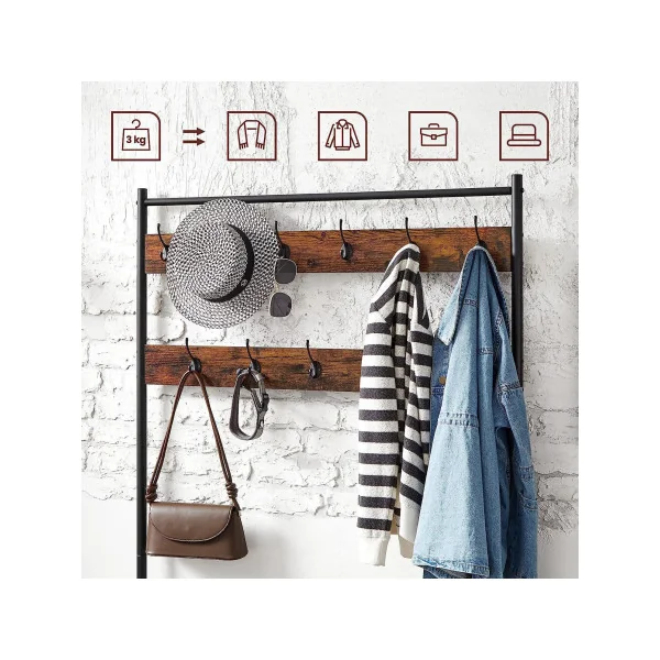 Meuble d'Entrée avec Rangement Marron Rustique et Noir Banc à Chaussure Porte Manteaux d'Entrée Industriel