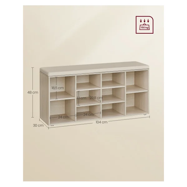 Meuble d’Entrée avec Siège Banc à Chaussures Étagère à Chaussures 10 Compartiments 104 x 30 x 48 cm Beige
