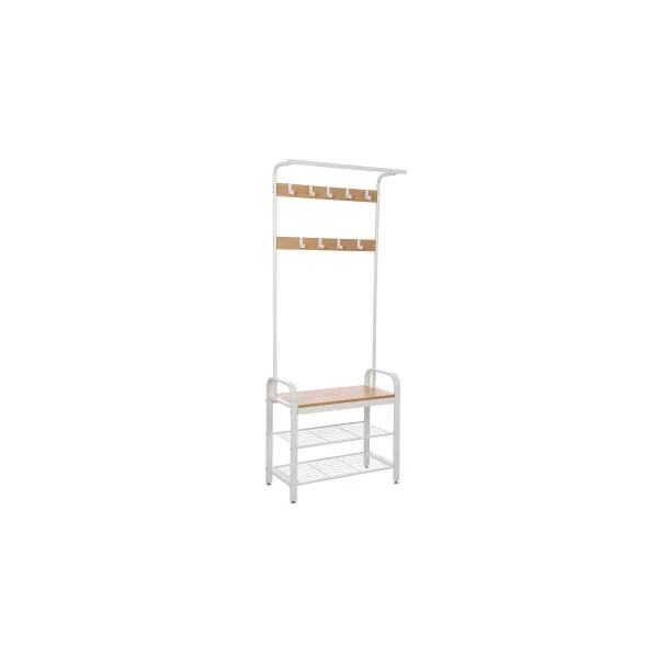 Meuble d'Entrée Porte-Manteau avec Banc à Chaussures 72 x 34 x 183 cm Boisé et Métal Blanc