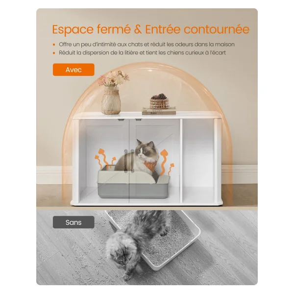 Meuble Moderne Cache-Litière Meuble Litière pour Chat 85x48,5x50 cm Blanc Nuage