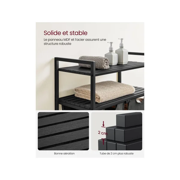 Meuble Panier à Linge Noir et Gris 2 Compartiments 2x46L Corbeille à Linge Bac à Linge Sale