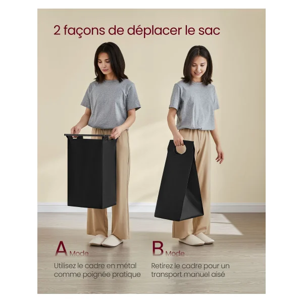 Meuble Rangement Linge Panier à Linge 4 Compartiments Marron Rustique et Noir Salle de Bain
