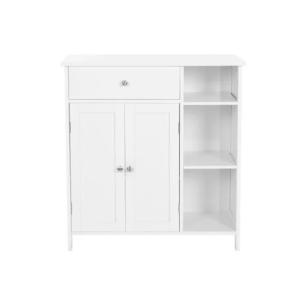 Meuble Salle de Bain Blanc Placard de Rangement Armoire avec Tiroir 3 Compartiments Ouverts