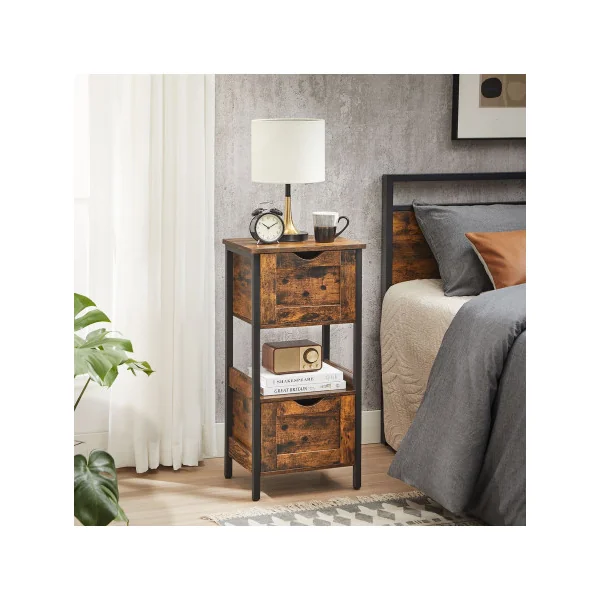 Meuble Salle de Bain Meuble de Rangement 2 Tiroirs Commode avec Compartiment Ouvert Marron rustique Noir