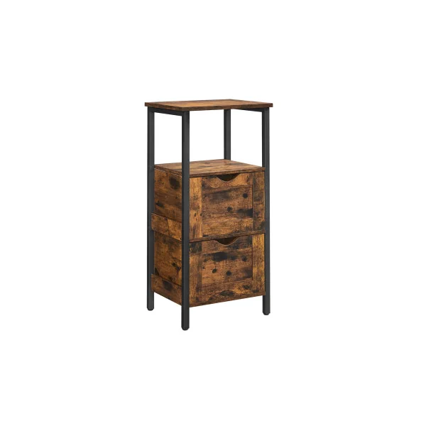 Meuble Salle de Bain Meuble de Rangement 2 Tiroirs Commode avec Compartiment Ouvert Marron rustique Noir
