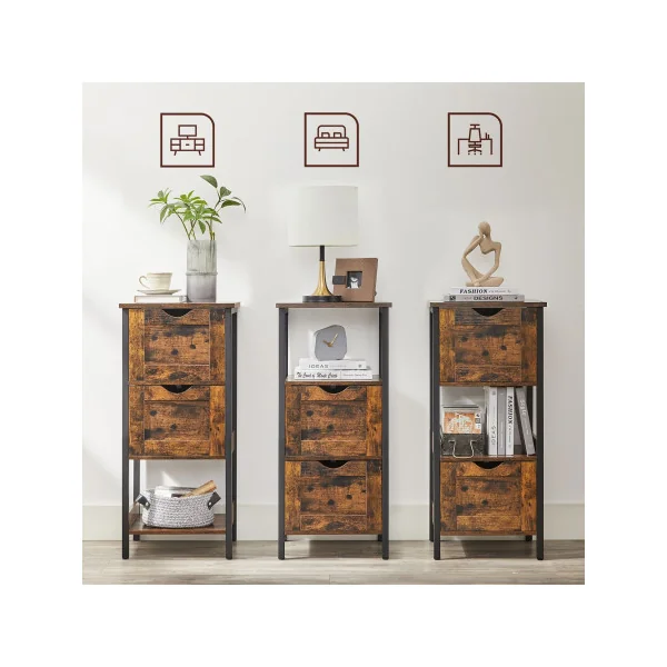 Meuble Salle de Bain Meuble de Rangement 2 Tiroirs Commode avec Compartiment Ouvert Marron rustique Noir