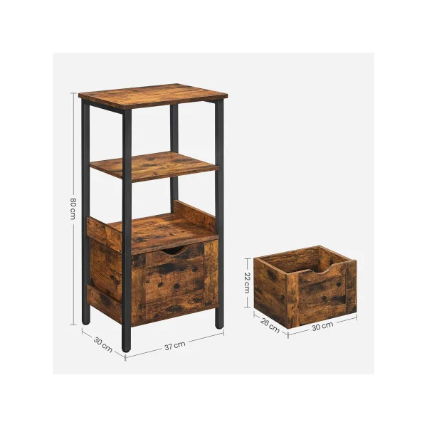 Meuble Salle de Bain Meuble de Rangement 2 Tiroirs Commode avec Compartiment Ouvert Marron rustique Noir