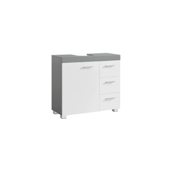 Meuble Sous Lavabo 3 Tiroirs 70x30x64 cm Blanc Gris Meuble de Salle de Bain Sous Vasque