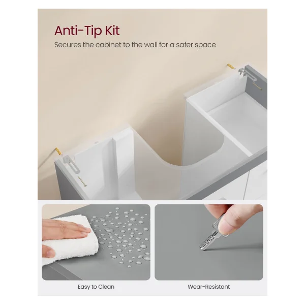 Meuble Sous Lavabo 3 Tiroirs 70x30x64 cm Blanc Gris Meuble de Salle de Bain Sous Vasque