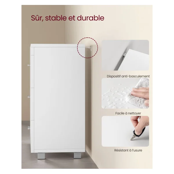 Meuble sous Lavabo 3 Tiroirs Latéraux Meuble de Salle de Bain Blanc Nuage
