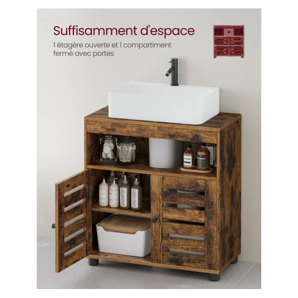 Meuble Sous Lavabo 60 x 30 x 64 cm Marron Rustique Meuble Sous Vasque Salle de Bain