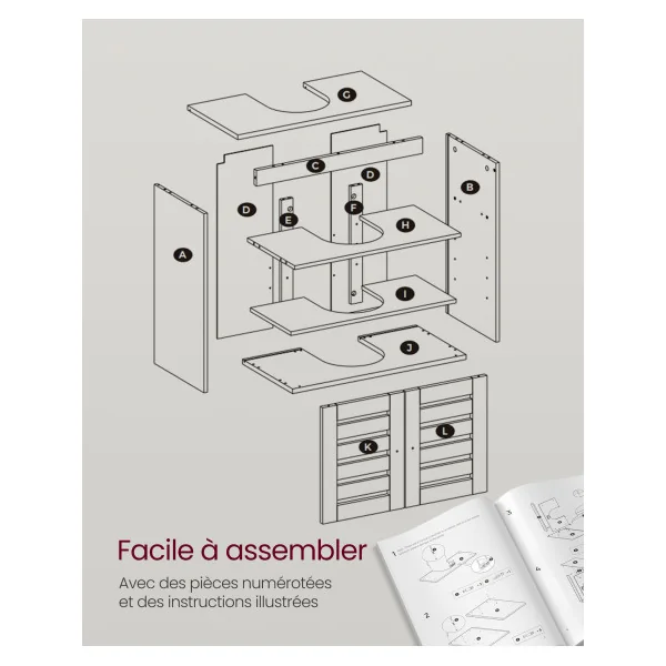 Meuble Sous Lavabo 60 x 30 x 64 cm Marron Rustique Meuble Sous Vasque Salle de Bain