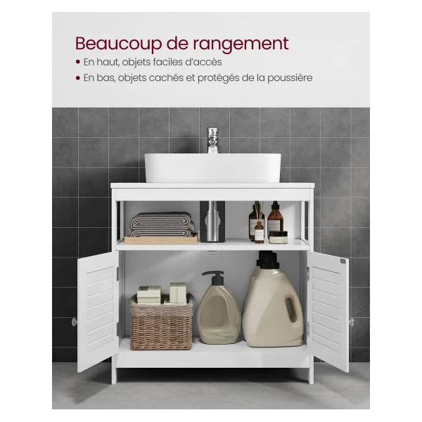 Meuble Sous Lavabo Armoire de Rangement Meuble de Salle de Bain 2 Portes Volets