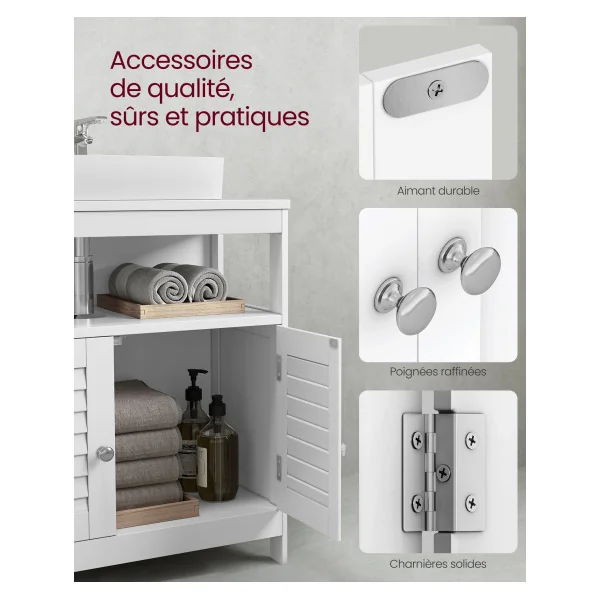 Meuble Sous Lavabo Armoire de Rangement Meuble de Salle de Bain 2 Portes Volets