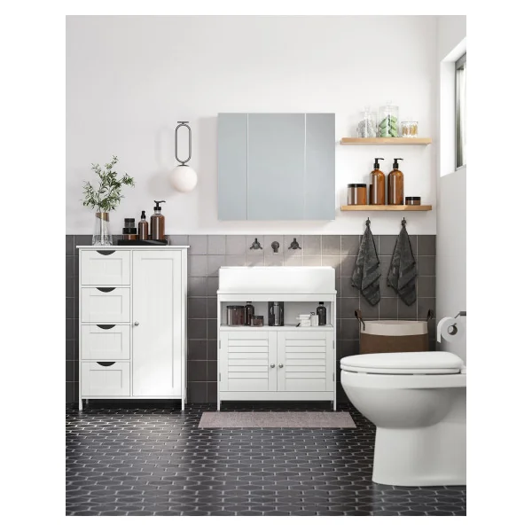 Meuble Sous Lavabo Armoire de Rangement Meuble de Salle de Bain 2 Portes Volets