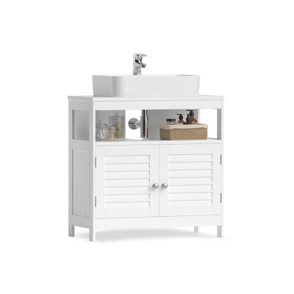 Meuble Sous Lavabo Armoire de Rangement Meuble de Salle de Bain 2 Portes Volets