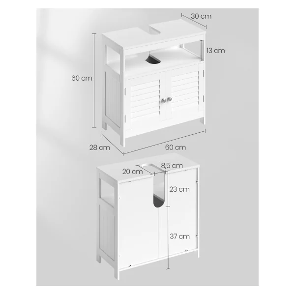Meuble Sous Lavabo Armoire de Rangement Meuble de Salle de Bain 2 Portes Volets