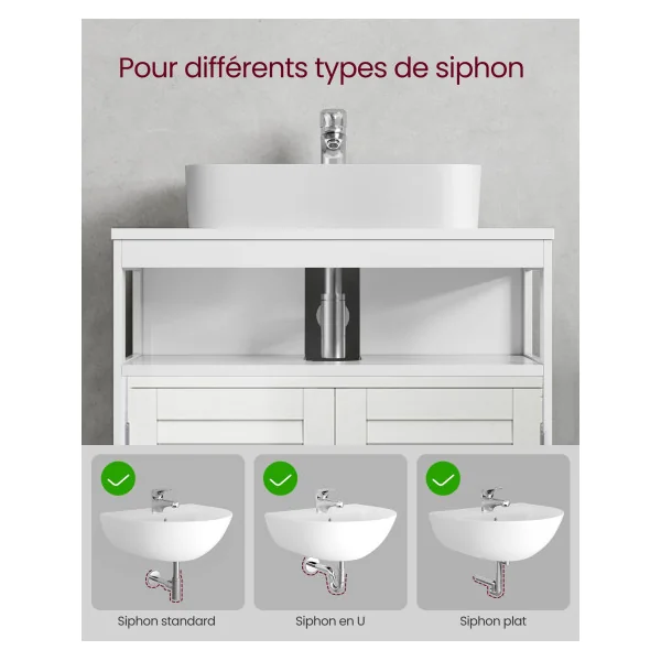 Meuble Sous Lavabo Armoire de Rangement Meuble de Salle de Bain 2 Portes Volets