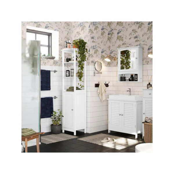 Meuble Sous Lavabo Blanc 2 Portes persienne Meuble de Salle de Bain avec Placard de Rangement