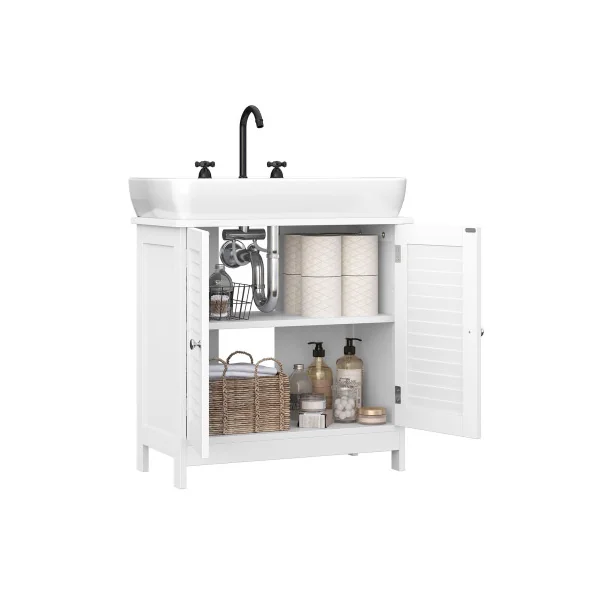Meuble Sous Lavabo Blanc 2 Portes persienne Meuble de Salle de Bain avec Placard de Rangement