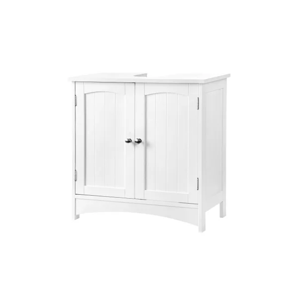 Meuble Sous Vasque Blanc Meuble Lavabo Salle de Bain 2 Portes Battantes 2 Casiers 1 Séparateur Amovible