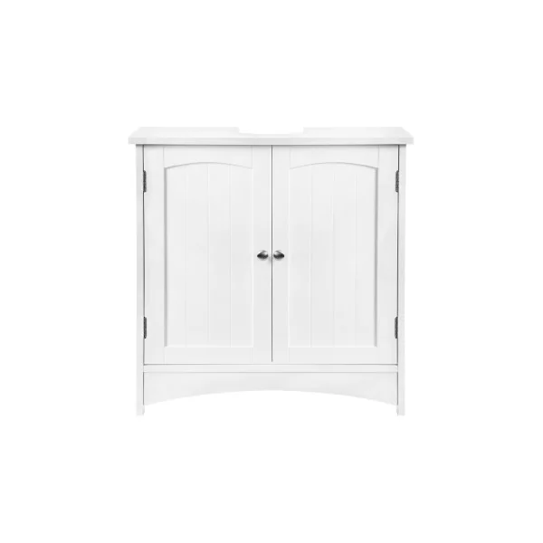 Meuble Sous Vasque Blanc Meuble Lavabo Salle de Bain 2 Portes Battantes 2 Casiers 1 Séparateur Amovible