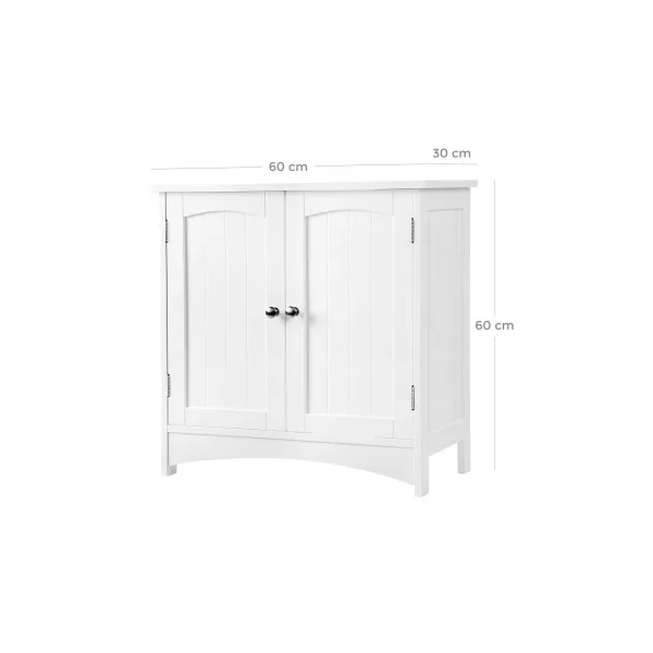 Meuble Sous Vasque Blanc Meuble Lavabo Salle de Bain 2 Portes Battantes 2 Casiers 1 Séparateur Amovible